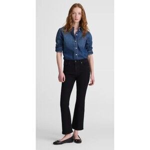 Madewell Stretch Flare Crop Jeans 26S Black High Rise NWT Comfort Denim Short